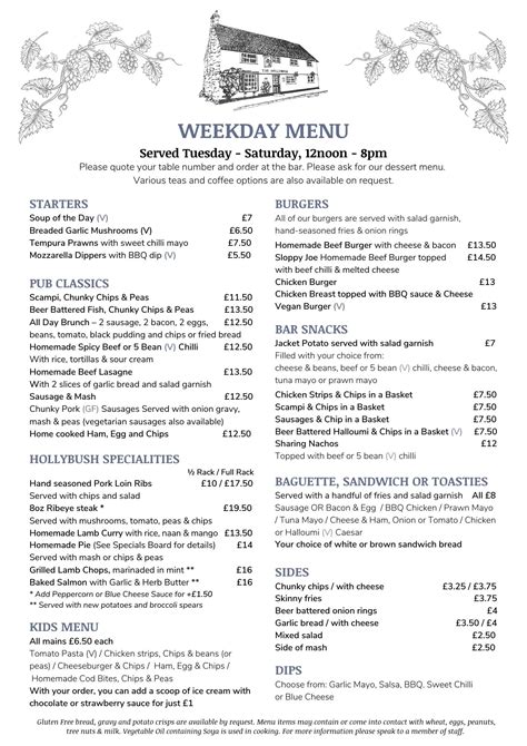 holly bush menu with prices.